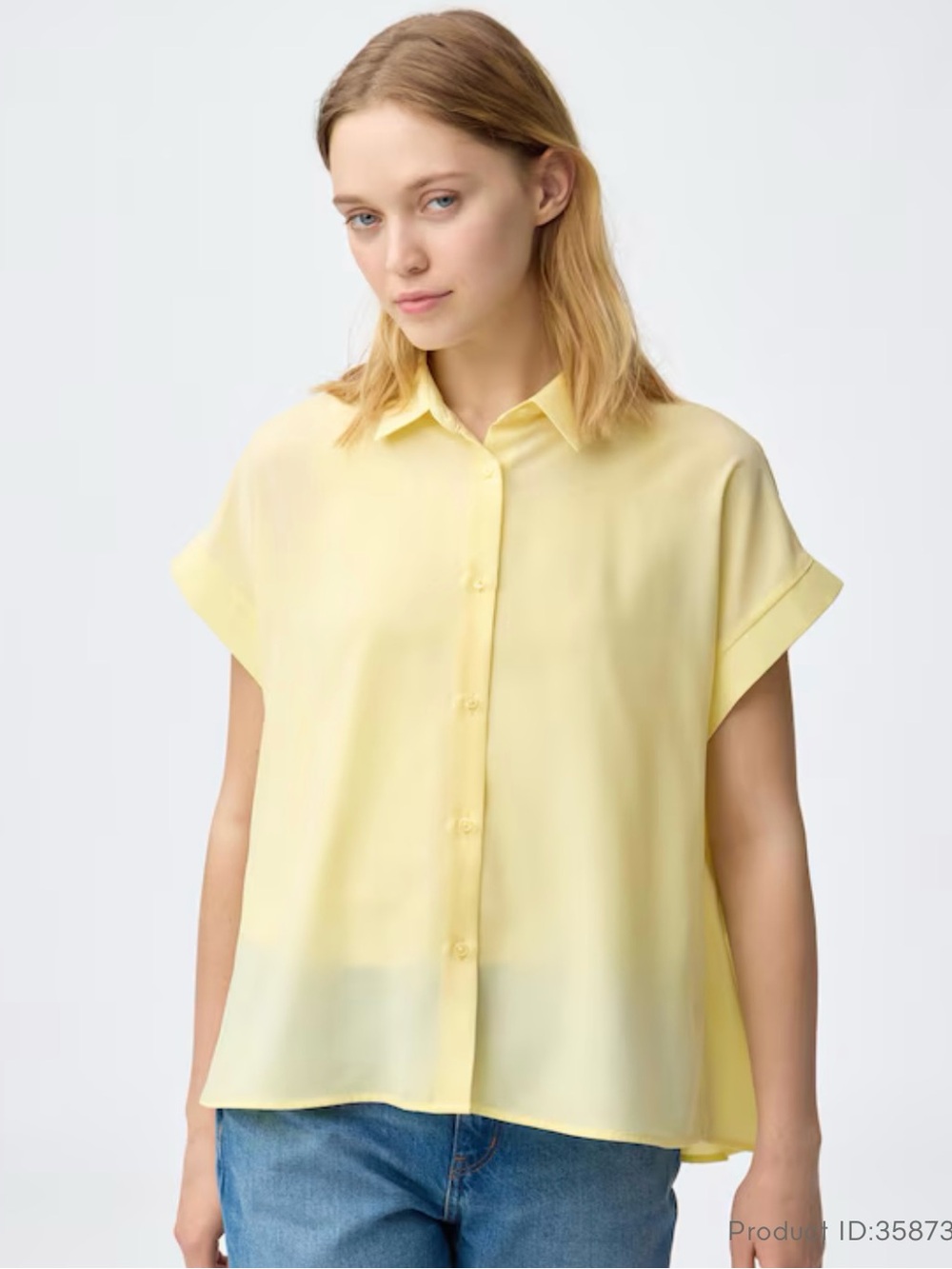 Light Yellow Short Sleeve Button-Up Blouse